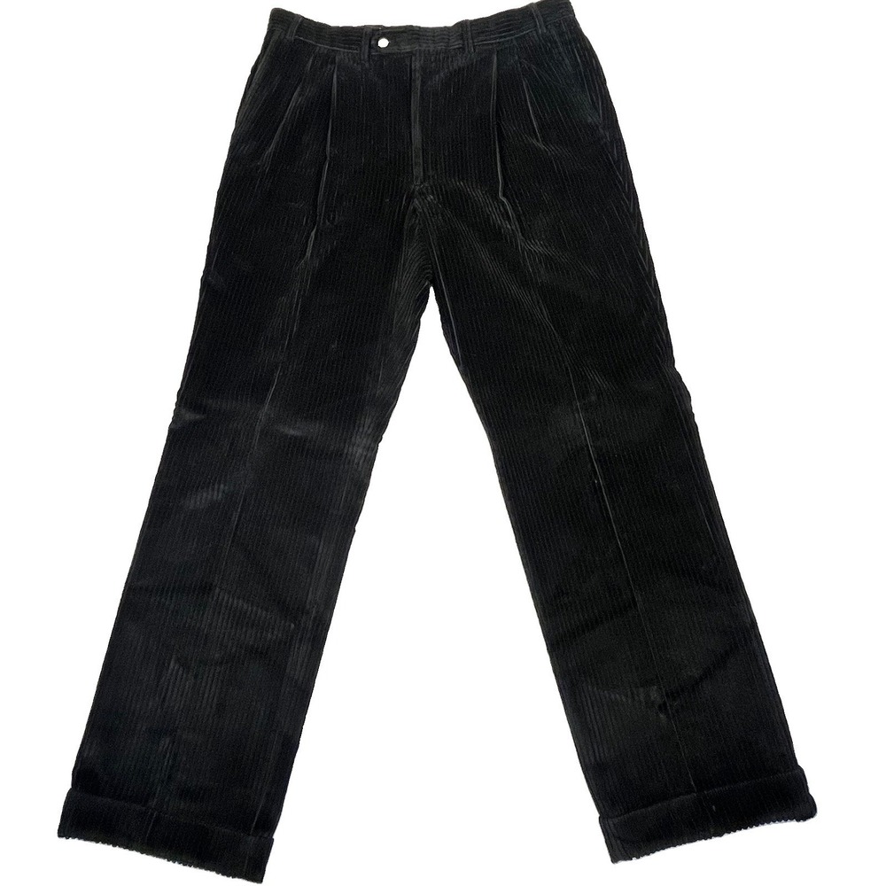 Vintage Burberrys Men's 38x32 Black Corduroy Pants Cuffed USA Made Pleated Retro